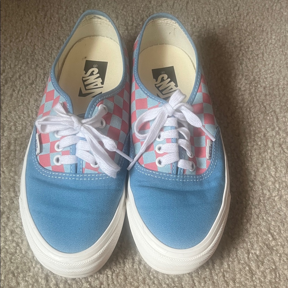 Vans Blue and Pink Checkered Canvas Shoes